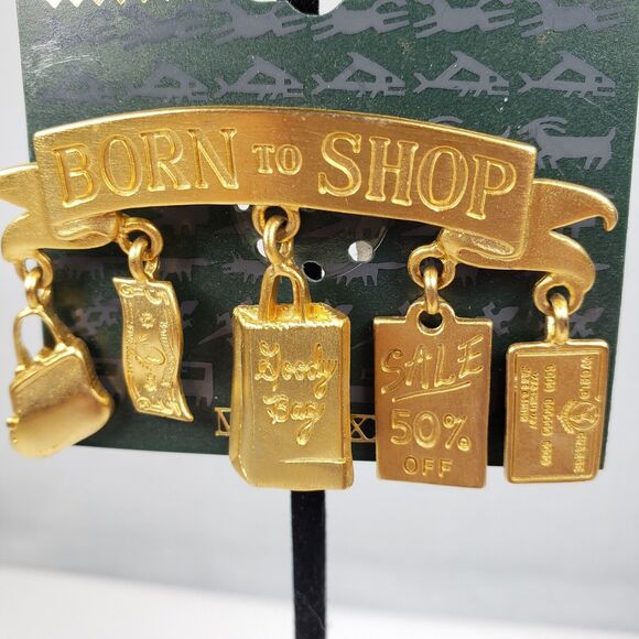 Vintage 1986 JJ Jonette Gold Tone Born To Shop Charms Artifacts Brooch - Picture 4 of 7